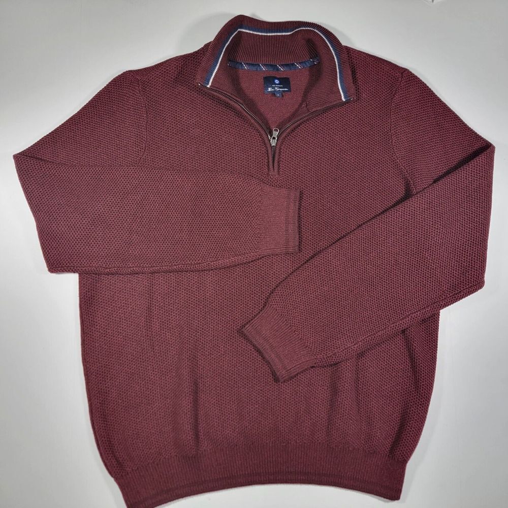 Ben Sherman Men's Pullover Sweater Mock Neck 1/4 Zip Maroon Size XL